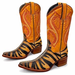 Aguila Real Wild Thang Tiger-Ray Exotic Print Western Boots Men’s 7 M